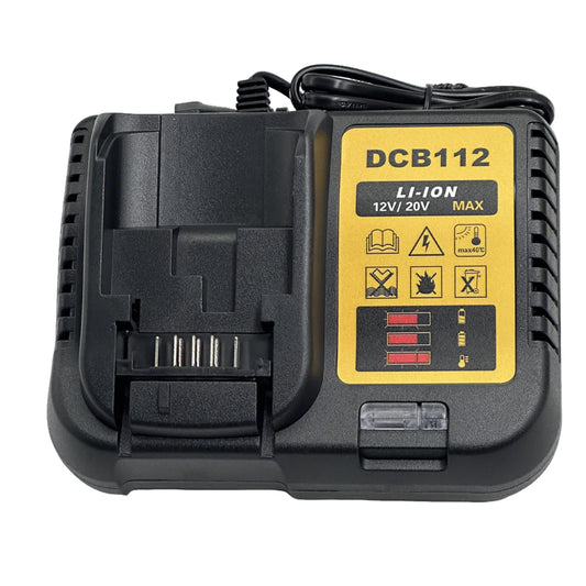 DCB112 Batterilader for Dewalt 10.8V–20V (Kompatibel med DCB206 / DCB205 / DCB204 / DCB203 / DCB120 / DCB107 / DCB115 / DCB105)